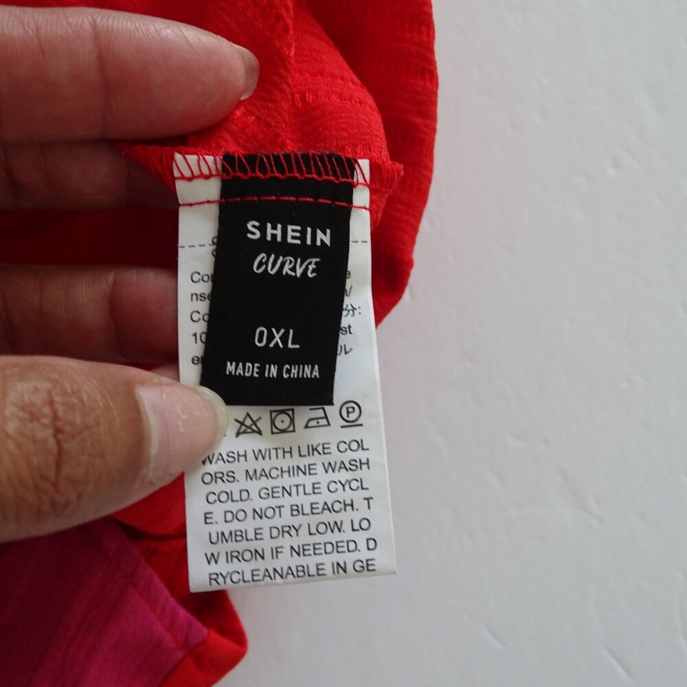 Shein Curve Red Pink Colorblock Twist Front Blous… - image 4